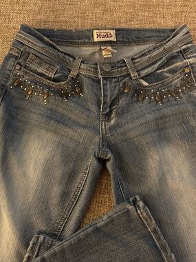 Mudd Women's Blue Boot Cut Jeans with Bead Embellishment